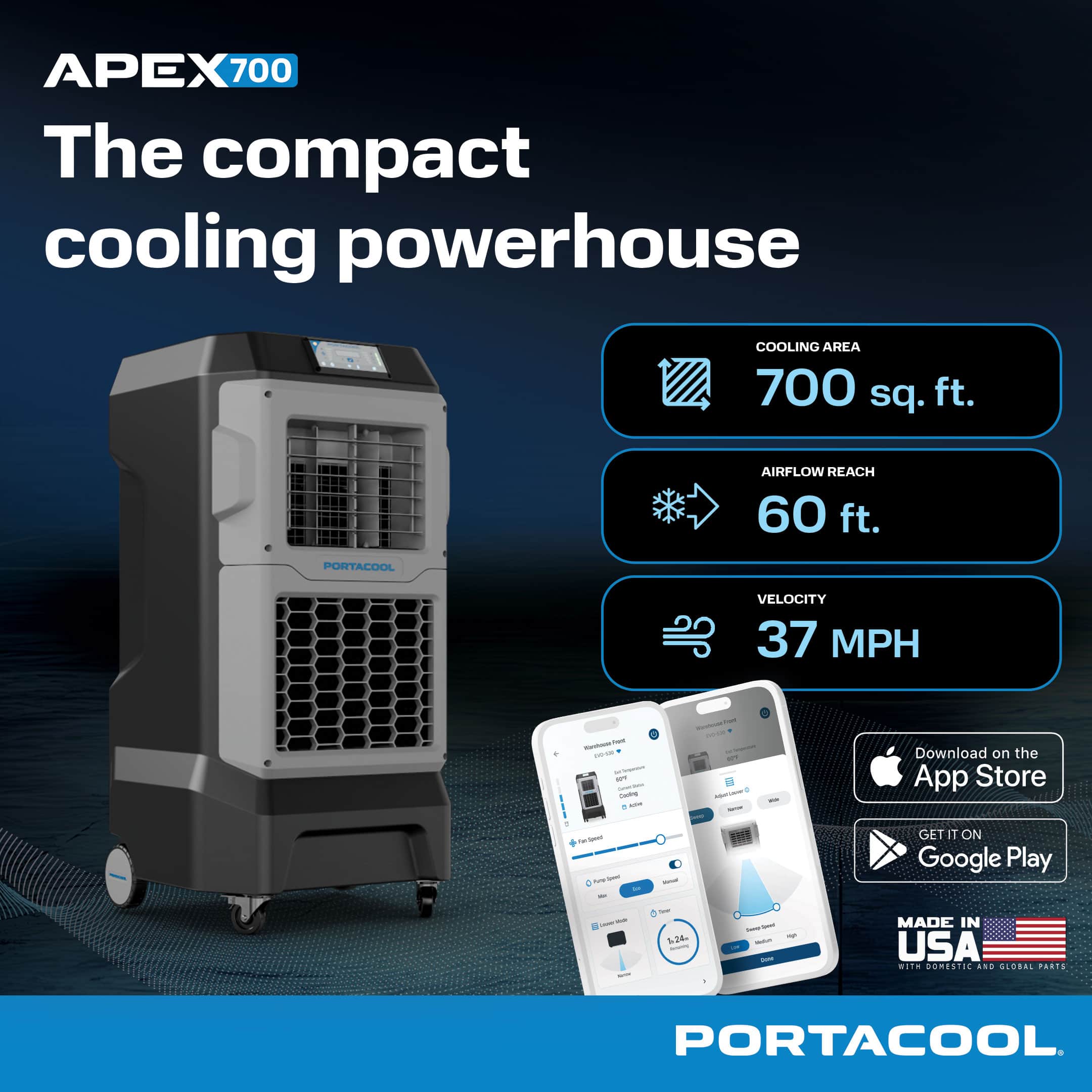 Portacool Apex 700 Wi Fi Enabled Portable Evaporative Cooler Black