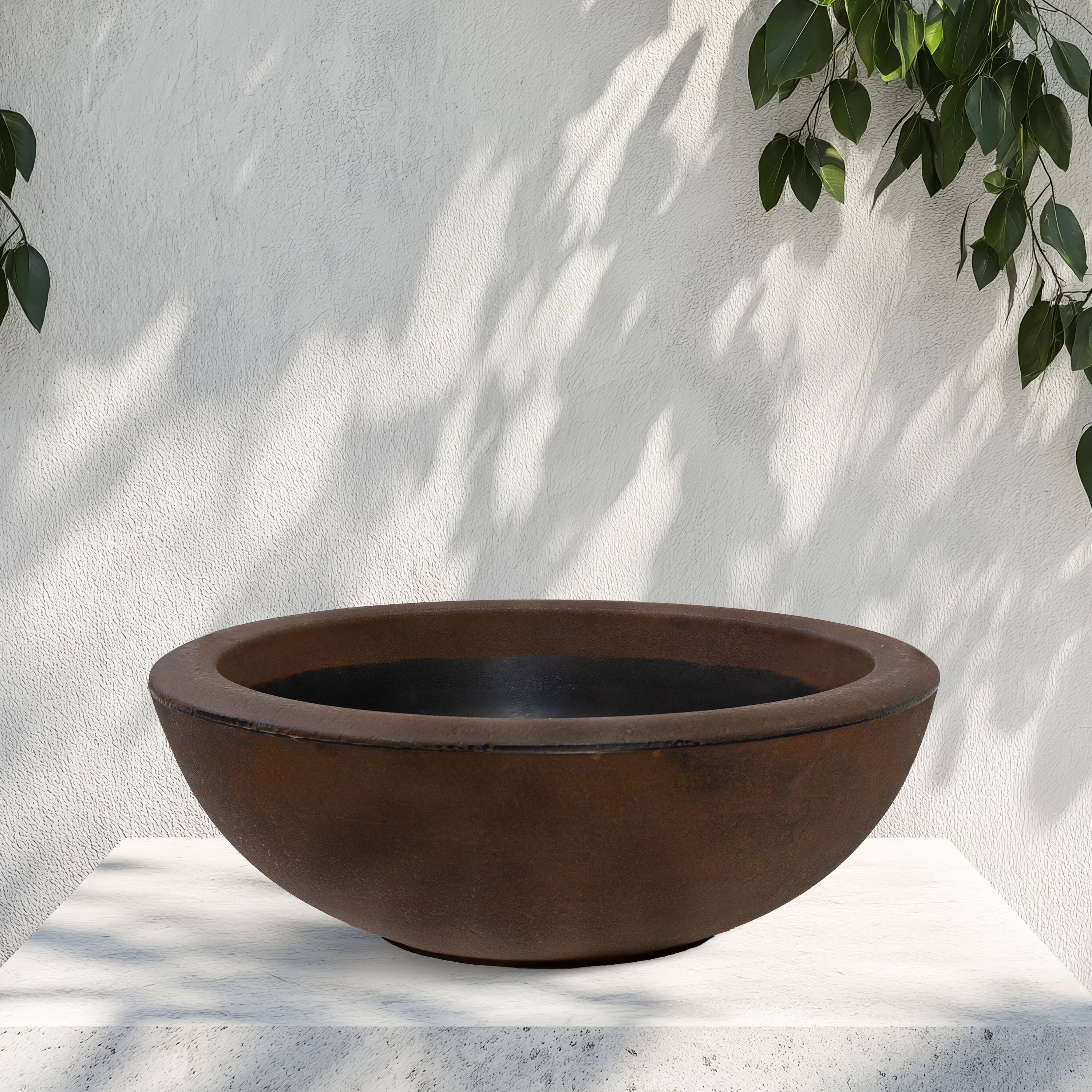 Alt View 8. Sunnydaze - 20.75 in Percival Round Polyresin Outdoor Planter - Rust.