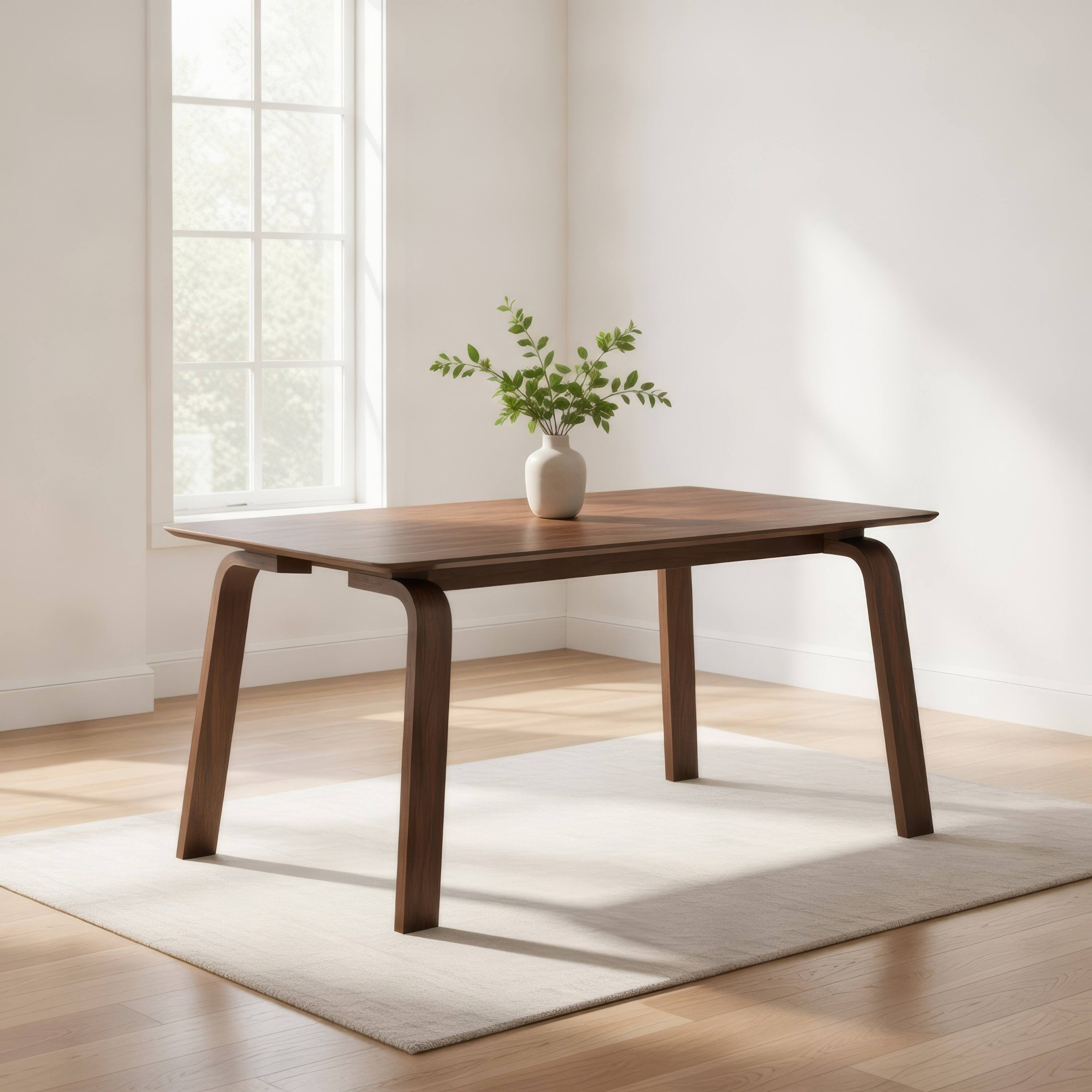 Alt View 7. Manhattan Lane - Kinni Dining Table, Walnut Brown Wood, Bent Legs, Rectangular 63 Inch - Walnut Brown.