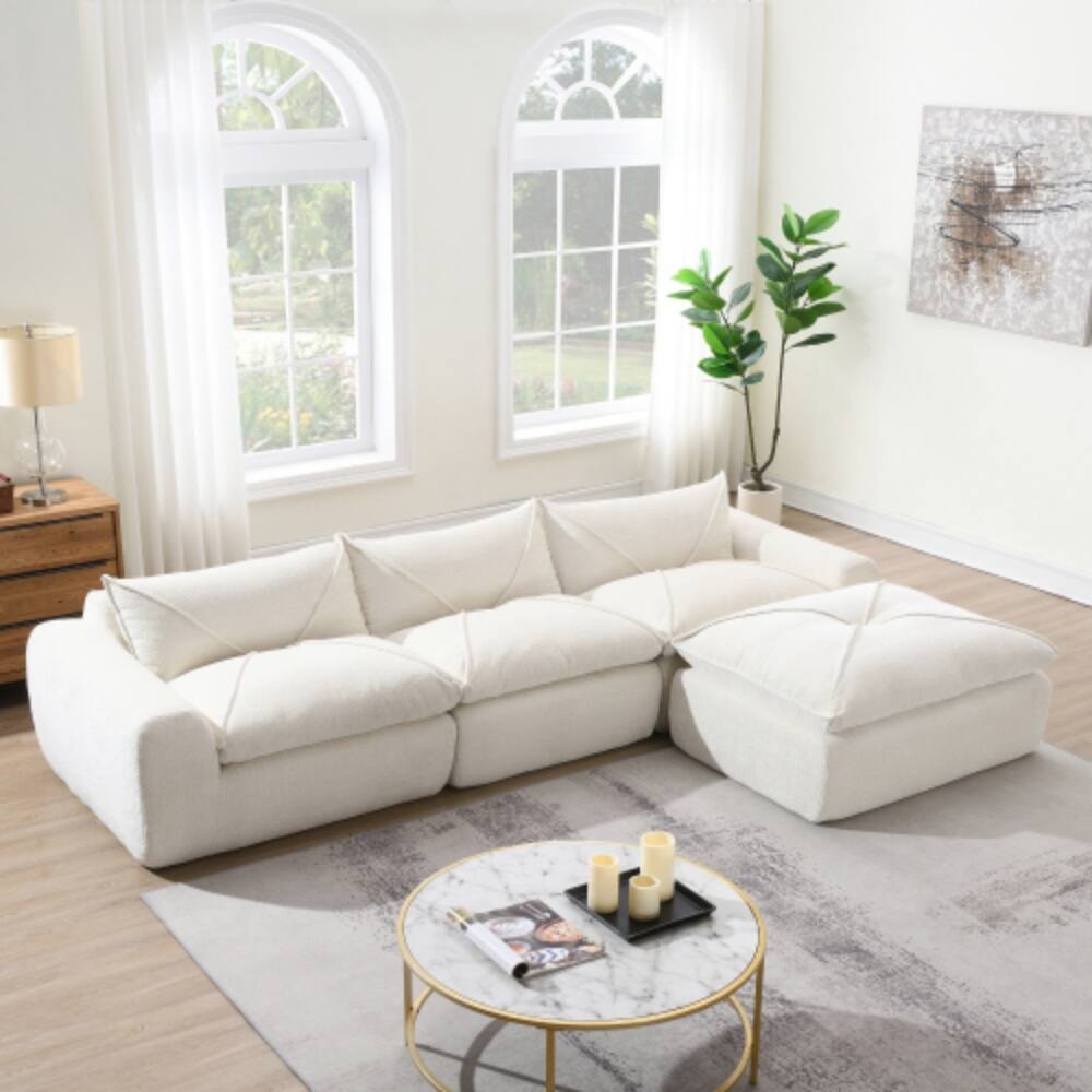 Alt View 2. LUCKY ONE - 116" Fully Compressed Legless Sofa No Assembly High Density Foam Free Combination - White.