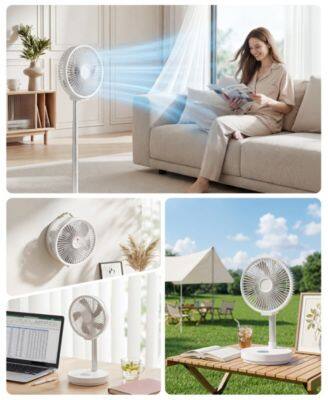Alt View 7. Sugift - Portable Rechargeable Pedestal Fan 10in With Remote 7200mAh Battery Foldable Oscillating Table Desk Fan - White.