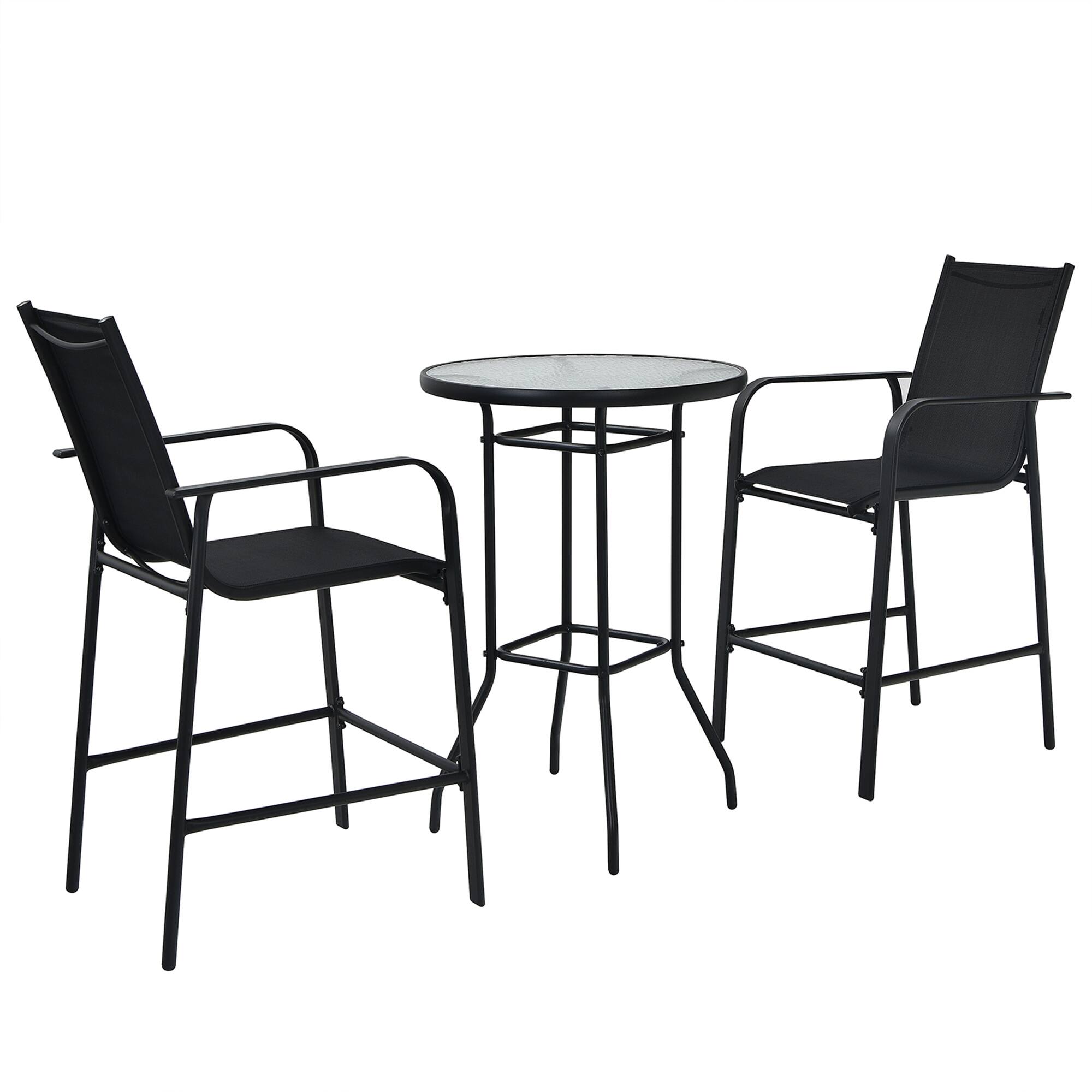 Alt View 8. Gymax - Gymax 3PCS Patio Bar Set Outdoor Bistro Set w/ 2 Stools & 1 Tempered Glass Table - Black.