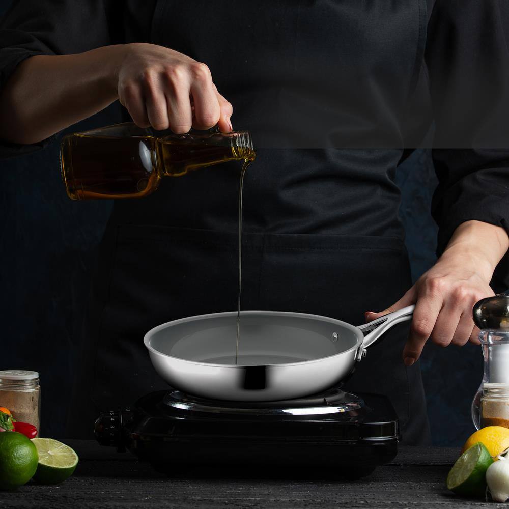 Back. NutriChef - NutriChefKitchen Hollowed Cast Handles - Works w/ Model NCSSX45 9.5'' Large Fry Pan - PFOA/PFOS Free Stainless Steel.