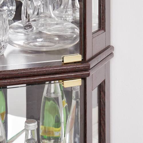 Back. LUCKY ONE - 15.31in Freestanding Corner Curio Cabinet with Glass Shelves LED Light Display for Wine Bar Collectibles - Cherry.