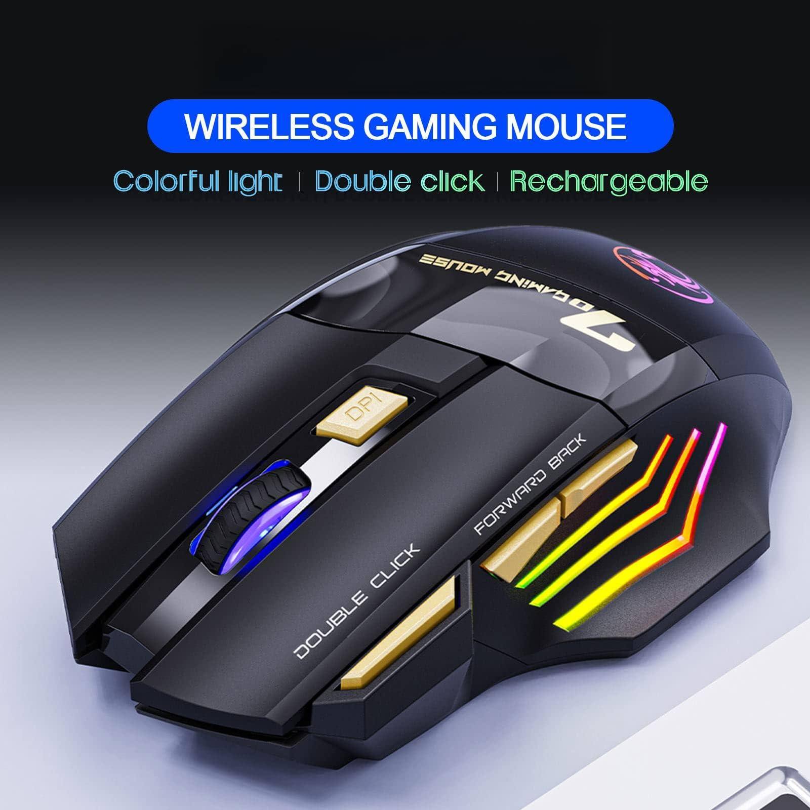WIRELESS GAMING MOUSE  
Colorful light | Double click | Rechargeable  

ESNOW GAMING  
DPI  
DOUBLE CLICK  
FORWARD BACK
