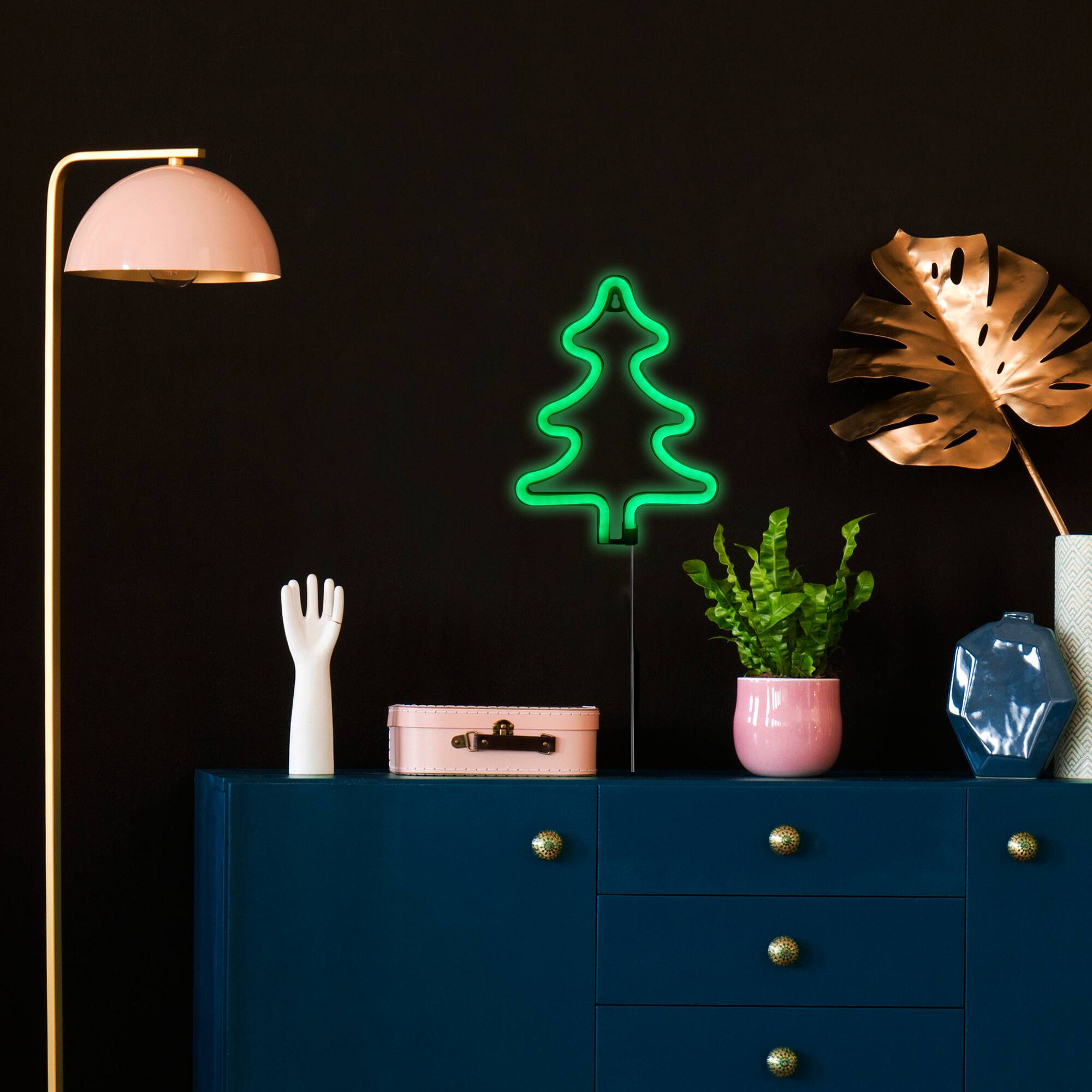 Alt View 2. Northlight - LED Christmas Tree Neon Lighted Decoration - 9.5" - Green - Green.