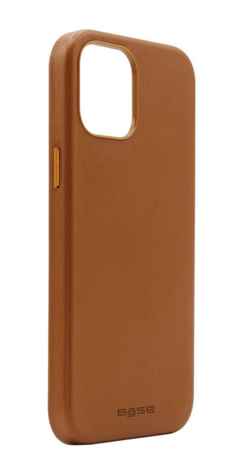 Left. BEARSOLIM - MagSafe Compatible Vegan Leather Case made for iPhone 14 - Brown.