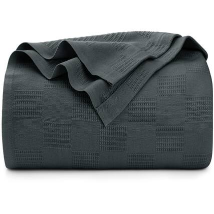 Front. Paradigms Interiors - Smoke Cotton Blanket queen Size - 350gsm Lightweight Soft And Breathable Thermal For All Seasons Dobby Weav... - Smoke Gray-Full.
