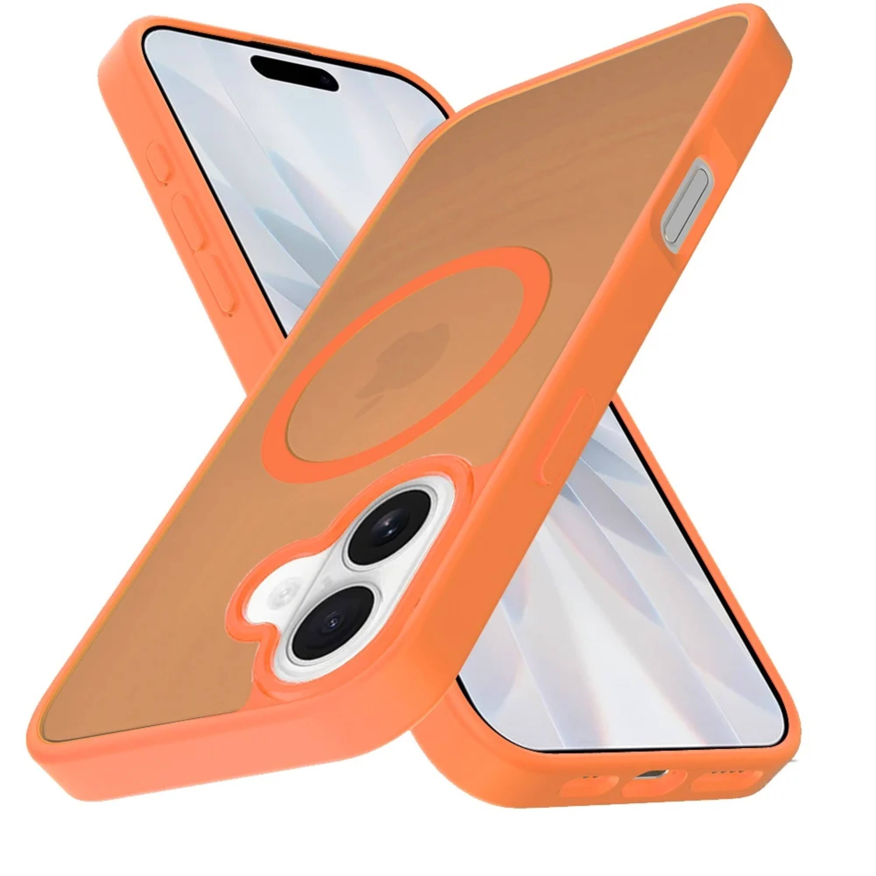 Left. Kitcheniva - Soft Touch Frosted Cover Magnetic Circle Phone Case With Tempered Glass For iPhone 17 Cosmic Orange - Cosmic Orange.