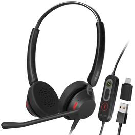 Delton - 62Y MS Teams Noise-Canceling On-Ear Computer Headset with 3-Mics, USB Type-A & Type C, Black