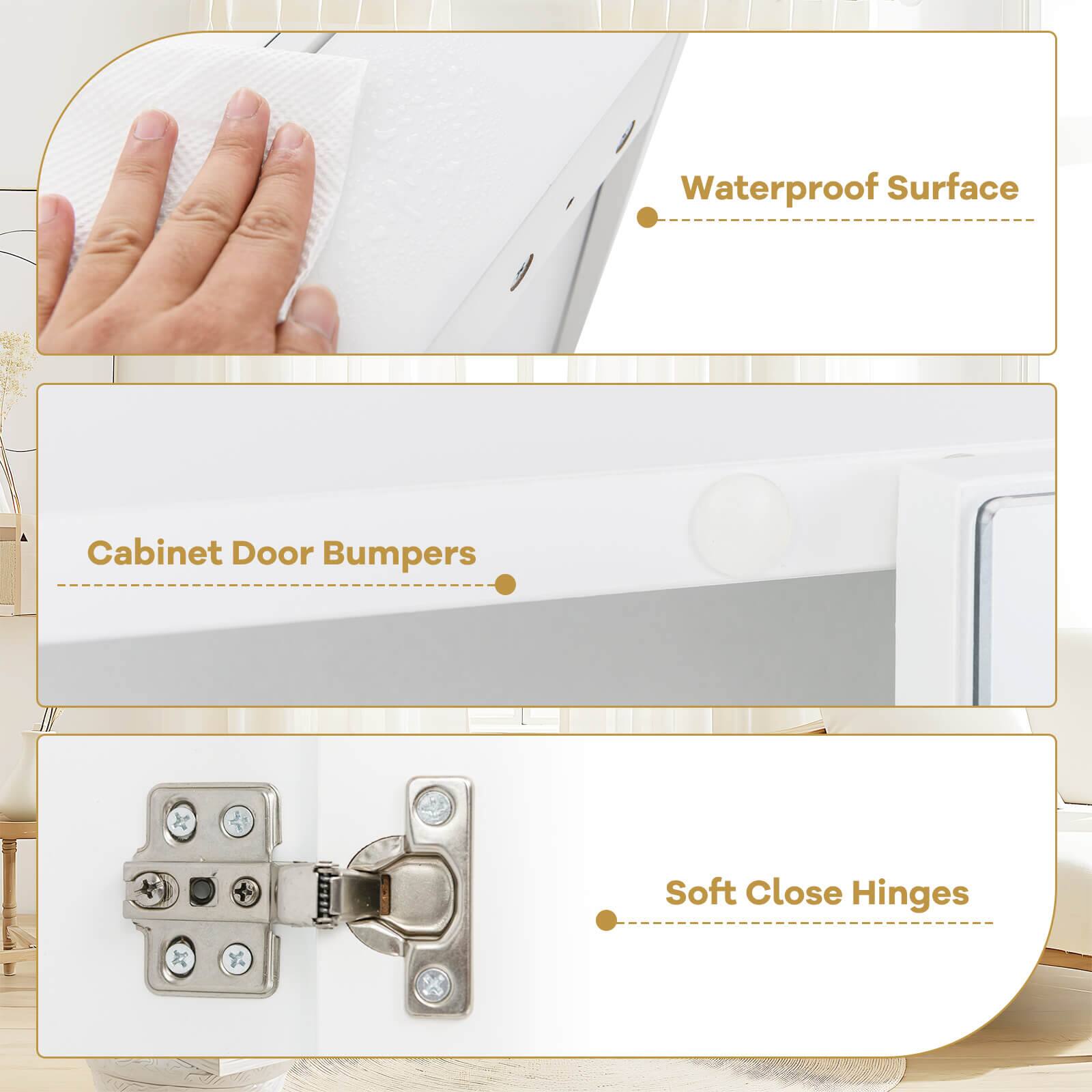 Waterproof Surface  
Cabinet Door Bumpers  
Soft Close Hinges