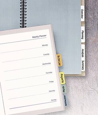 Weekly Planner  
Monday  
Tuesday  
Wednesday  
Thursday  
Friday  
Saturday  
Sunday  

TO DO List  

Projects  
Notes  
Addresses  

Planning  
Analysis  
Summary