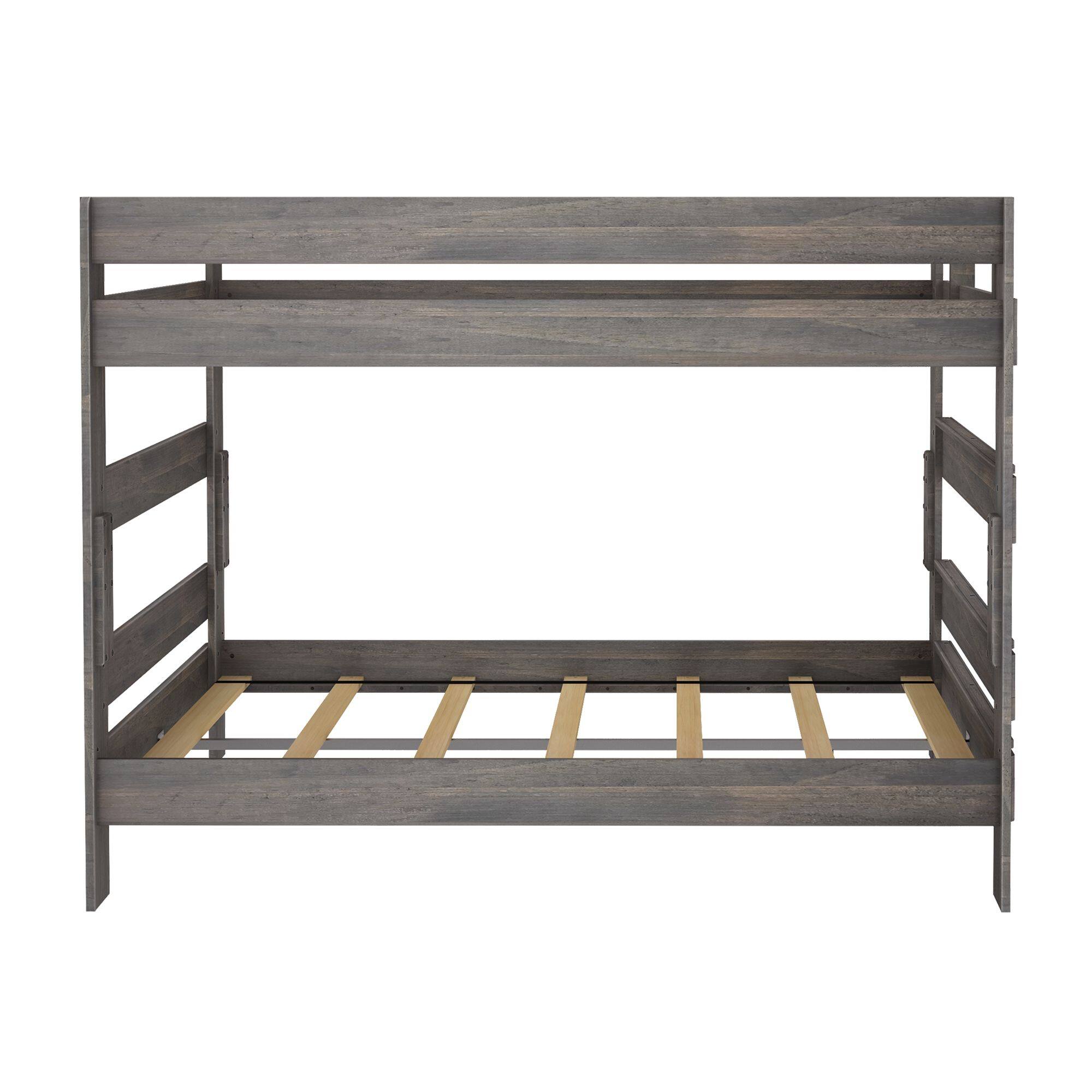 Alt View 3. Plank+Beam - Farmhouse Queen over Queen Bunk Bed, Driftwood - Driftwood.