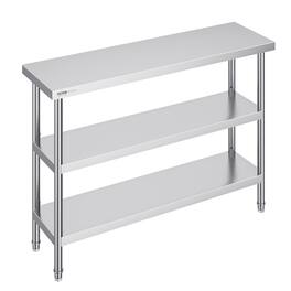 VEVOR - Stainless Steel Food Prep Table, 14 x 48 x 34 Inch Commercial Kitchen Worktable, with 2 Adjustable Undershelf - Silver