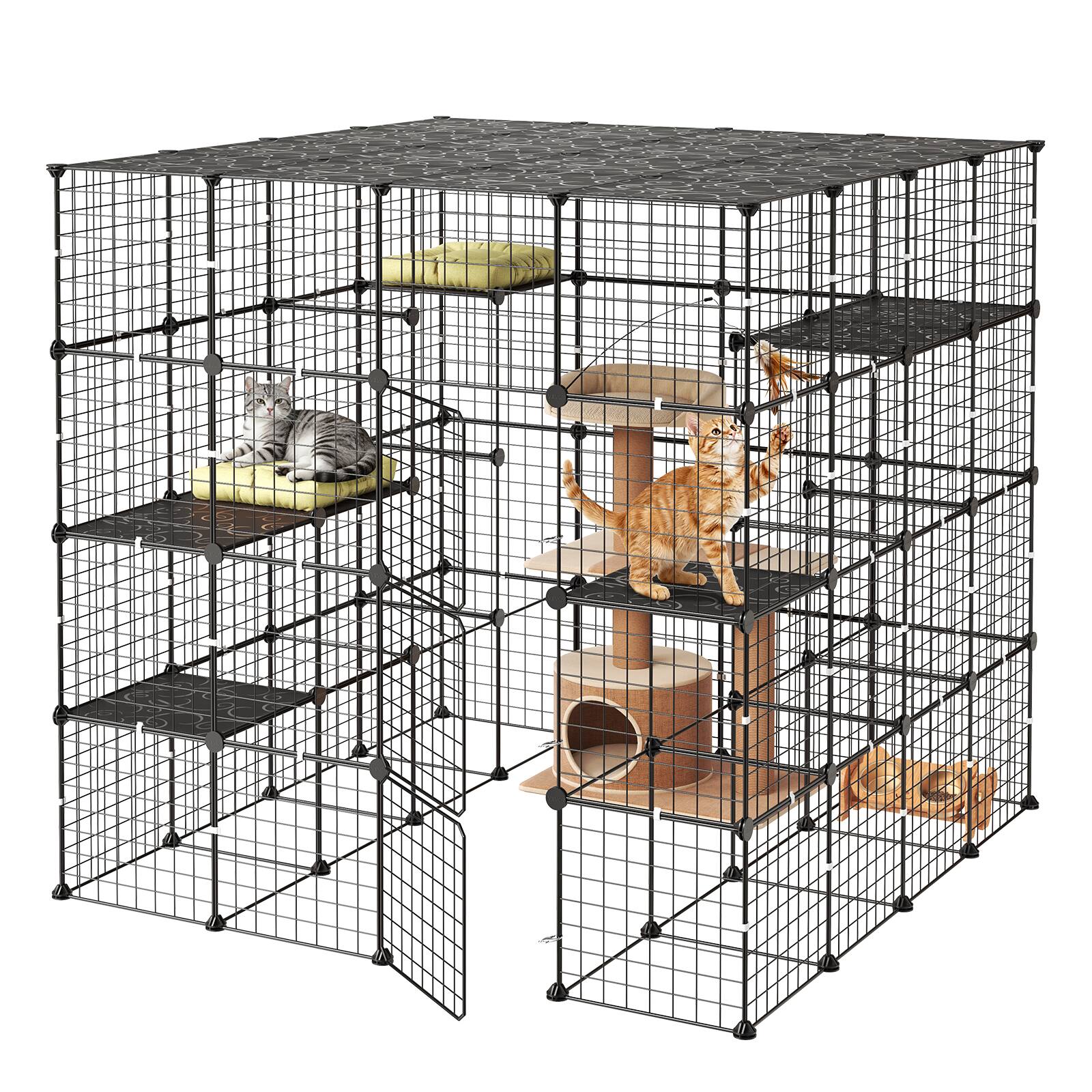 VEVOR - Cat Cage 4-Tier 55"x55"x55" Large DIY Cat Playpen Indoor Enclosure, Detachable Metal Wire Kennel Crate with 3 Doors - Black