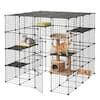 Front. VEVOR - Cat Cage 4-Tier 55"x55"x55" Large DIY Cat Playpen Indoor Enclosure, Detachable Metal Wire Kennel Crate with 3 Doors - Black.