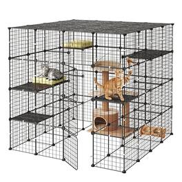 VEVOR - Cat Cage 4-Tier 55"x55"x55" Large DIY Cat Playpen Indoor Enclosure, Detachable Metal Wire Kennel Crate with 3 Doors - Black