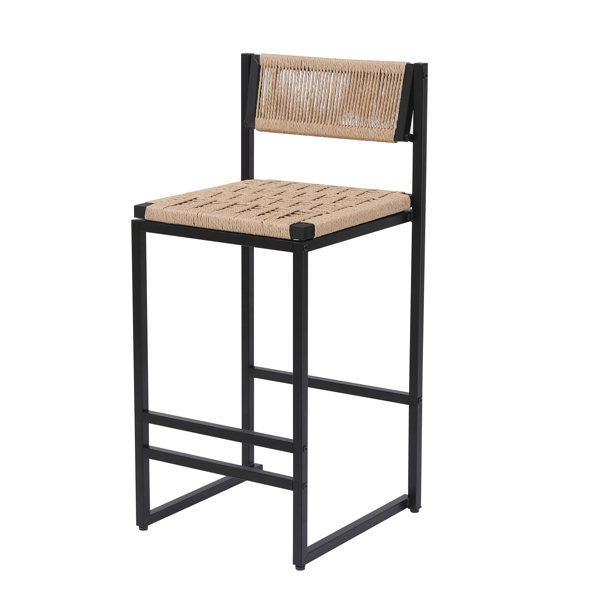 Alt View 7. GOODSILO - Set of 2 Woven Bar Stools - Hand Weave Counter Stool with Footrest for Kitchen Island, Dining Room - Honey.