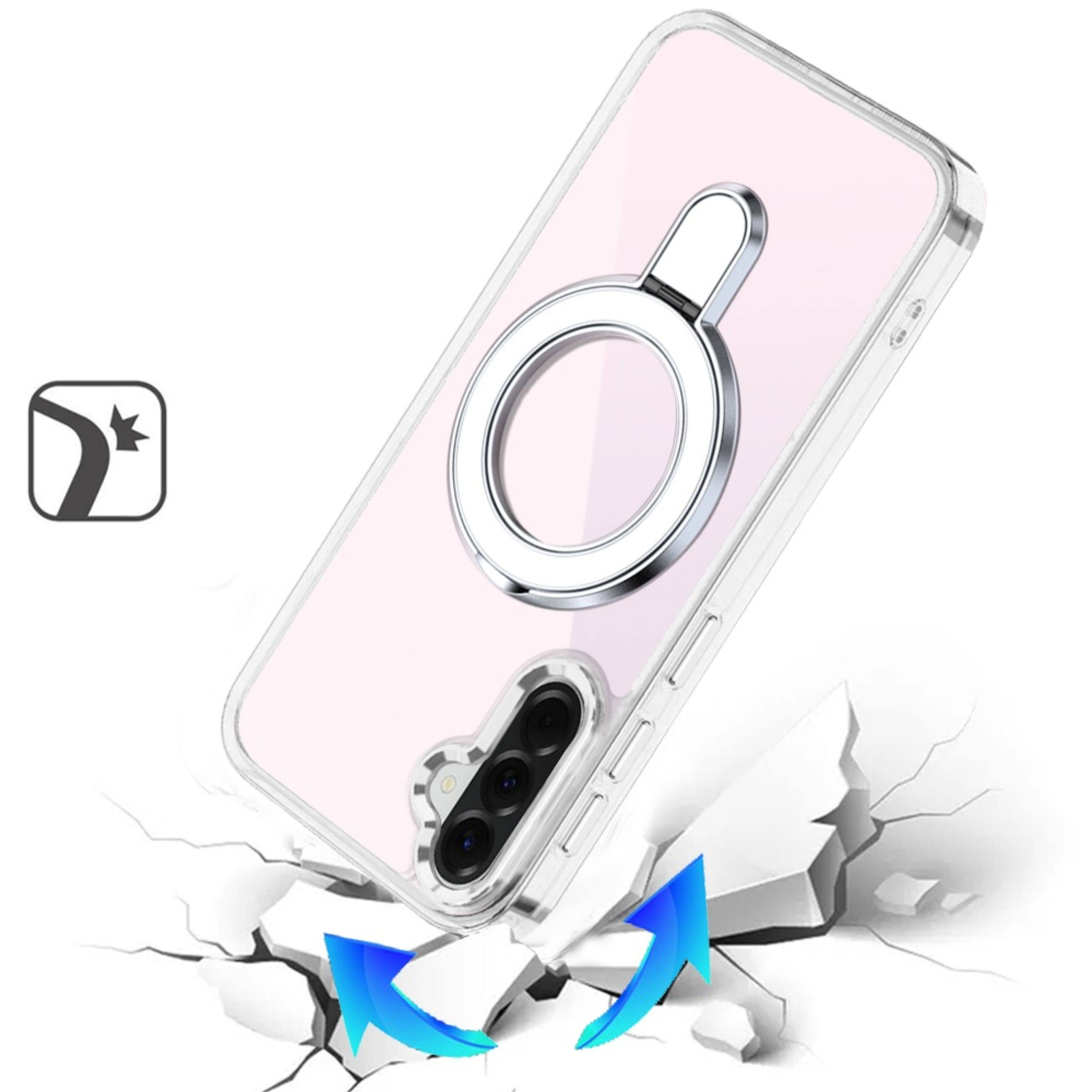 Left. Kitcheniva - Stylish Chrome Ring Stand Phone Cover With Tempered Glass For Samsung A37 Clear - Clear.