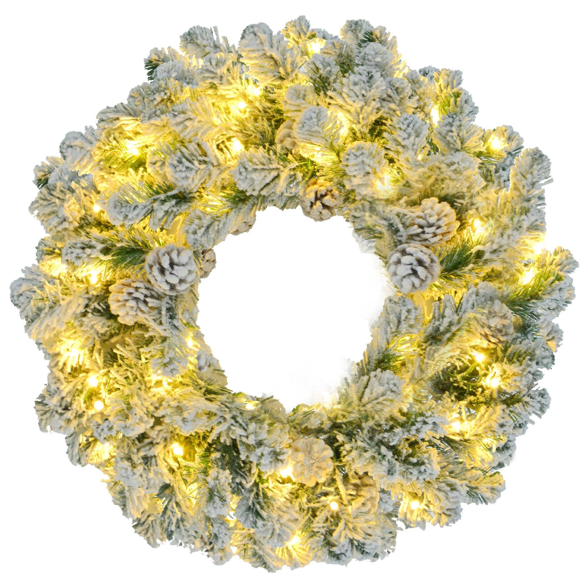 Alt View 6. Hivvago - 6FT Snow Flocked Christmas Tree, Pre-Lit Set with Tree & Garland & Wreath - White,Green.