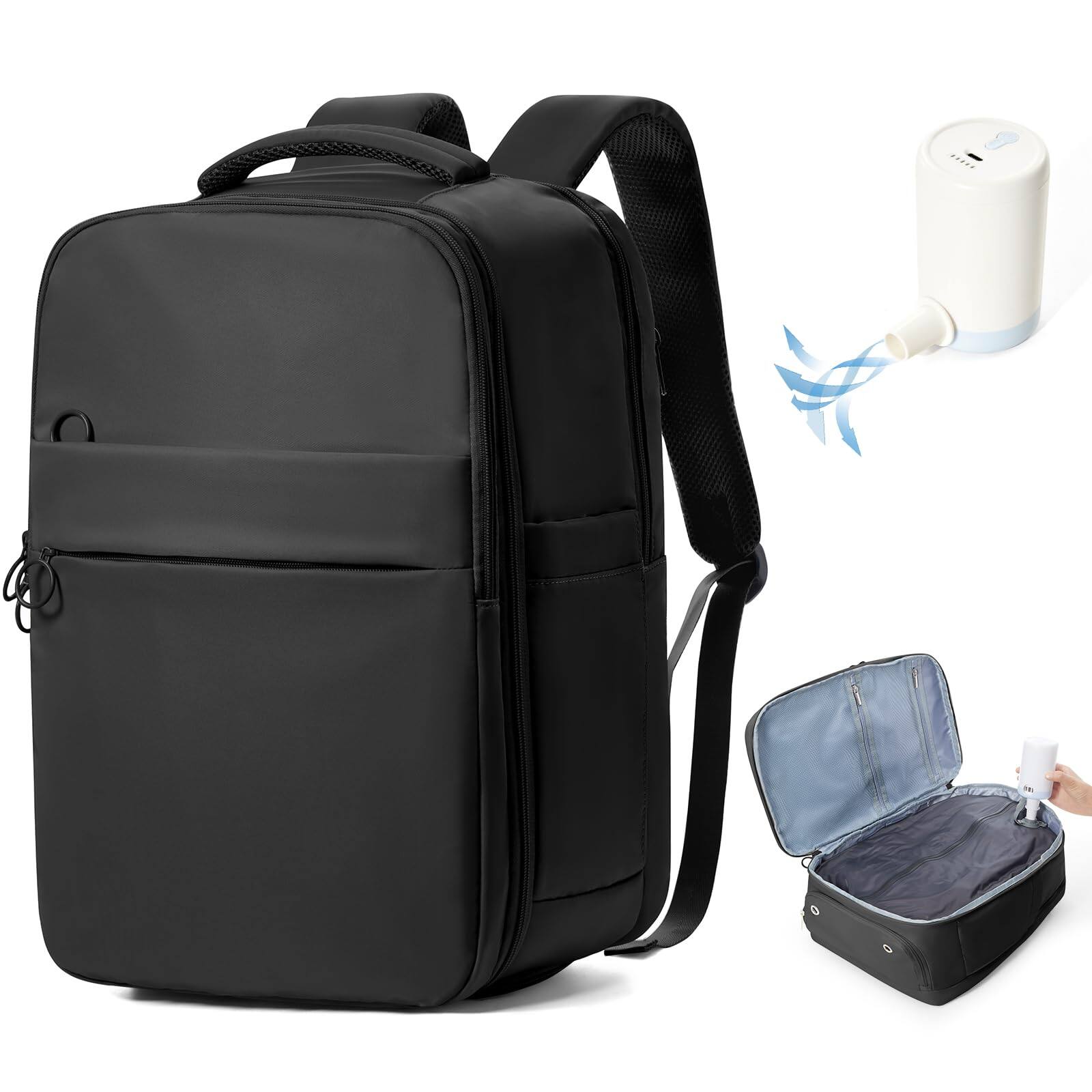 Cozy Serene - Vacuum Backpack Travel For Women Men Airline Approved Bag Carry On Luggage Backpacks With 15.6inch Laptop Compartment - Black-Medium