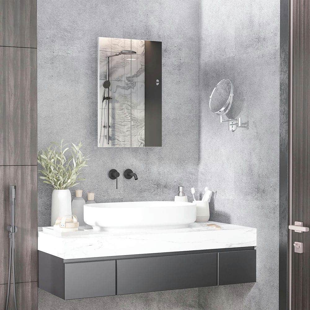 Kadyn - Recessed Medicine Cabinet with Mirror, Bathroom Mirror Cabinet Wall Mounted with Single Door and Storage Shelves - White