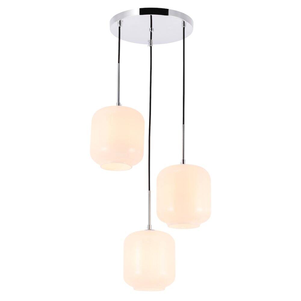 Alt View 8. Living District - Collier 3 Light Chrome And Frosted White Glass Pendant - Chrome And Frosted White Glass.