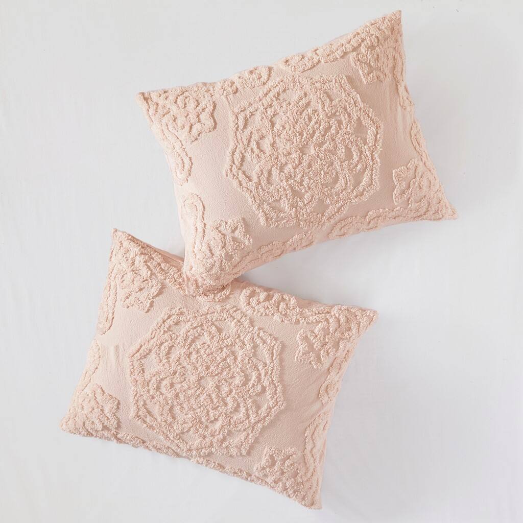 Alt View 3. Gracie Mills - Gracie Mills Ray 3-Piece Boho-Inspired Tufted Cotton Chenille Medallion Comforter Set - Blush.