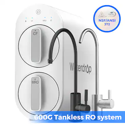 CF () MRO C WATER QUANXY i R ae NSF/ANSI 372 CF MRO Waterdrop 600G Tankless RO system