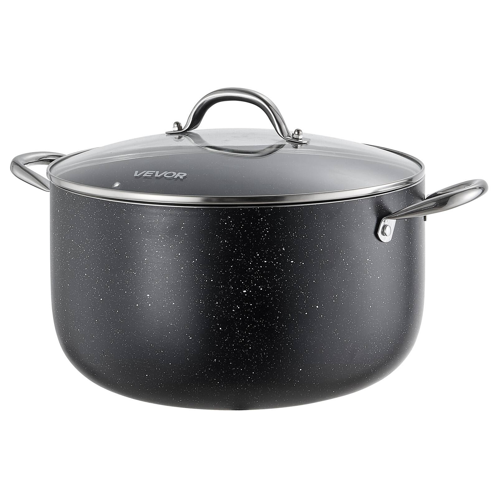Alt View 5. VEVOR - Aluminum Stock Pot, 12-Quart Nonstick Ceramic Coated Pot with Glass Lid,PFOA-Free, PFAS-Free, Compatible with Gas Stoves - Black.