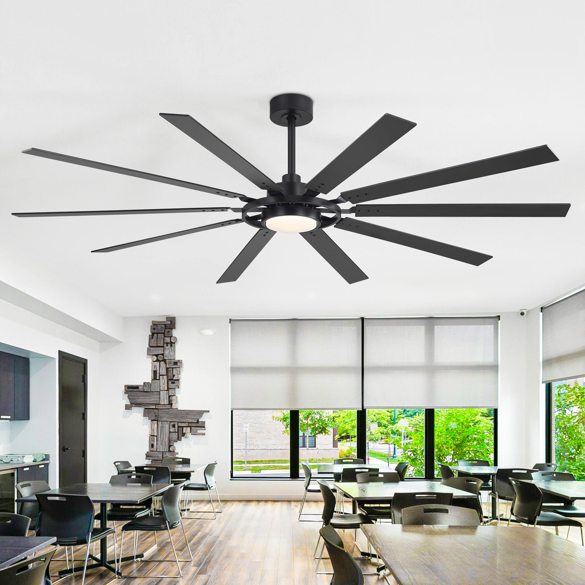 Angle. Breezary - 80-Inch Large Ceiling Fan with LED Light, 10 Blades, DC Motor, Reversible Airflow, 6 Speeds, Timer and Remote Control - Black and Walnut.