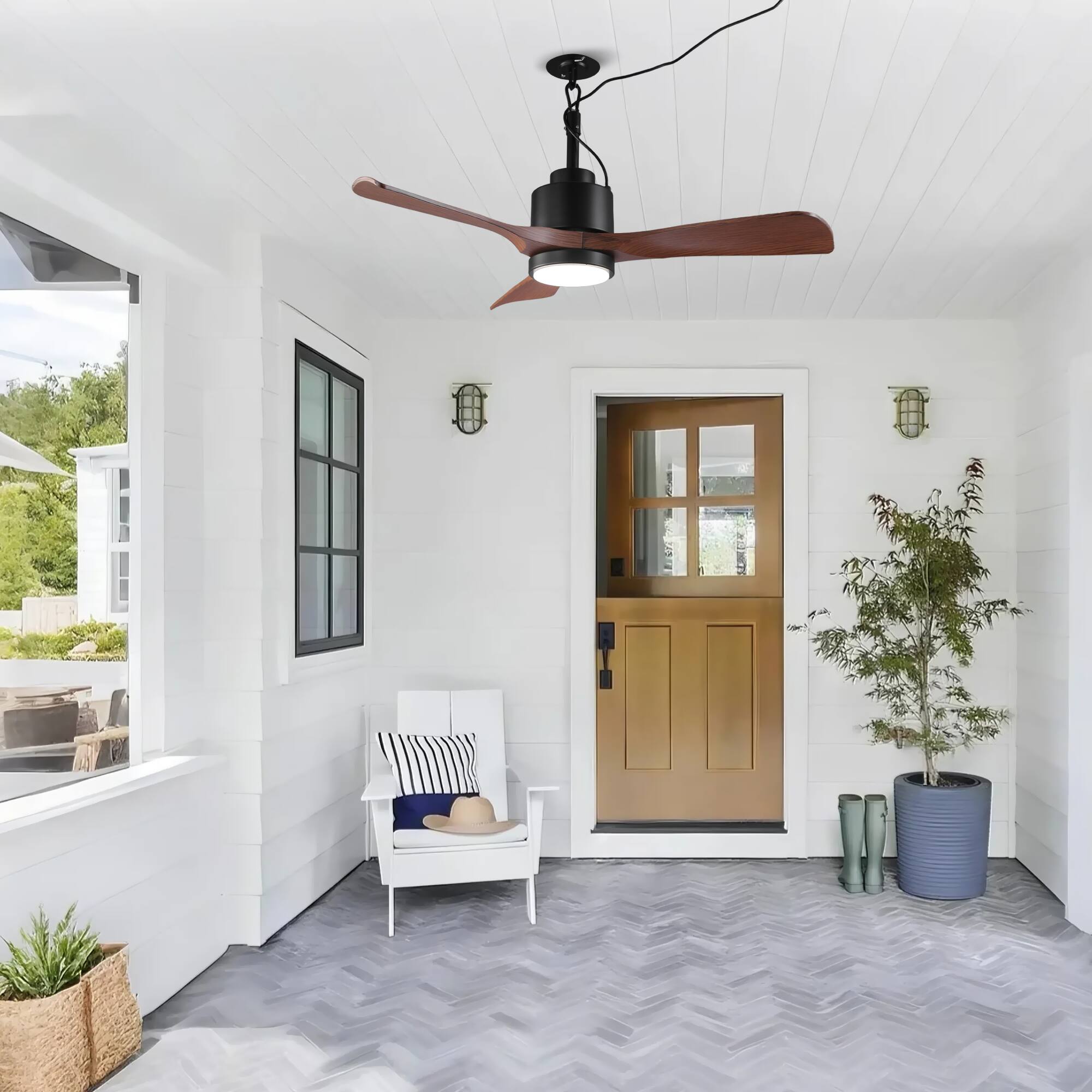 Alt View 5. Vaczon - 42 In. Traditional Waterproof Wet-Rated Outdoor Ceiling Fan with Light, Remote and App Control - Brown.