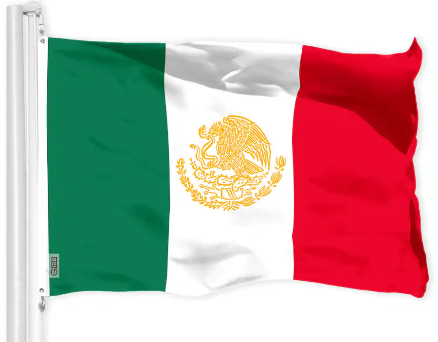 G128 Mexico Flag With Golden Coat Of Arms 3x5 Ft 150D Dye Sublimated g128-mexico-flag-with-golden-coat-of-arms-3x5-ft-150d-dye-sublimated