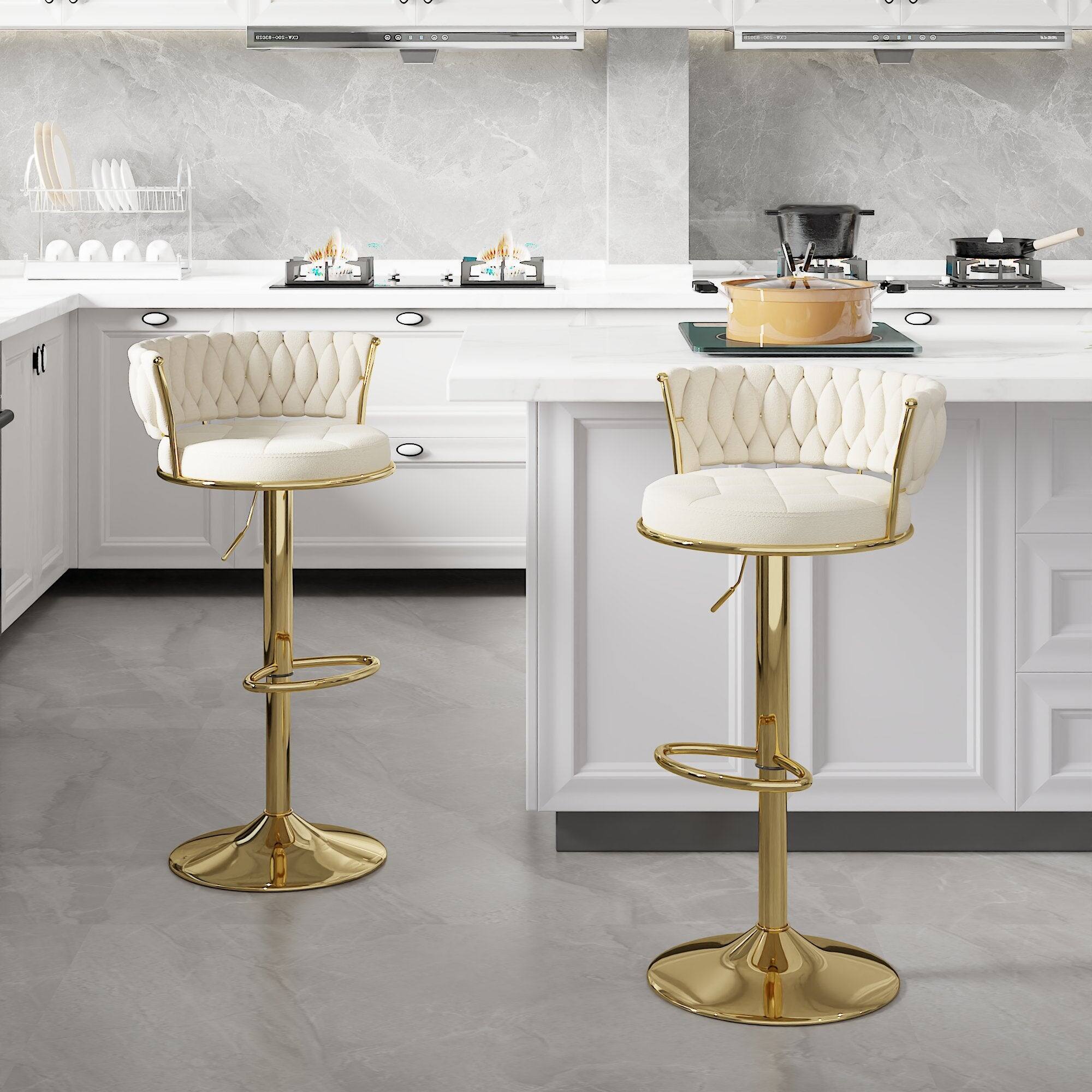 Alt View 4. Vecelo - Set of 2 Velvet Bar Stools with 360° Swivel & Adjustable Height - Modern Counter Stools - White.