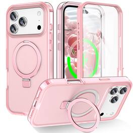 Dteck - for Apple iPhone 17 Pro Max Mag Safe Case, Ring Stand Built-in Screen Protector Full Body Cover - Pink