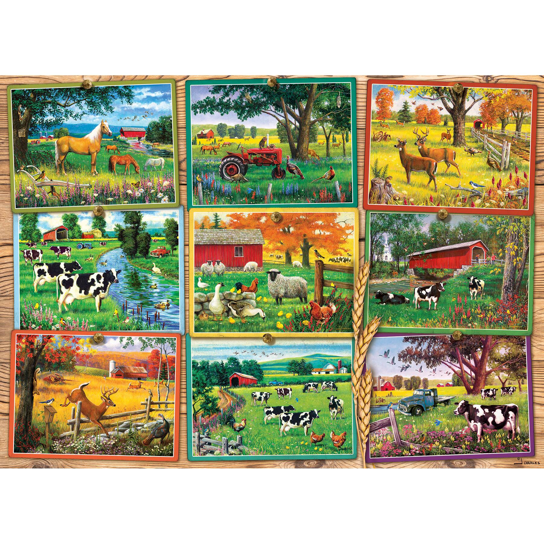 Angle. Outset Media - Outset Media: Cobble Hill 1000 Piece Puzzle: Postcards From the Farm - Reference Poster.