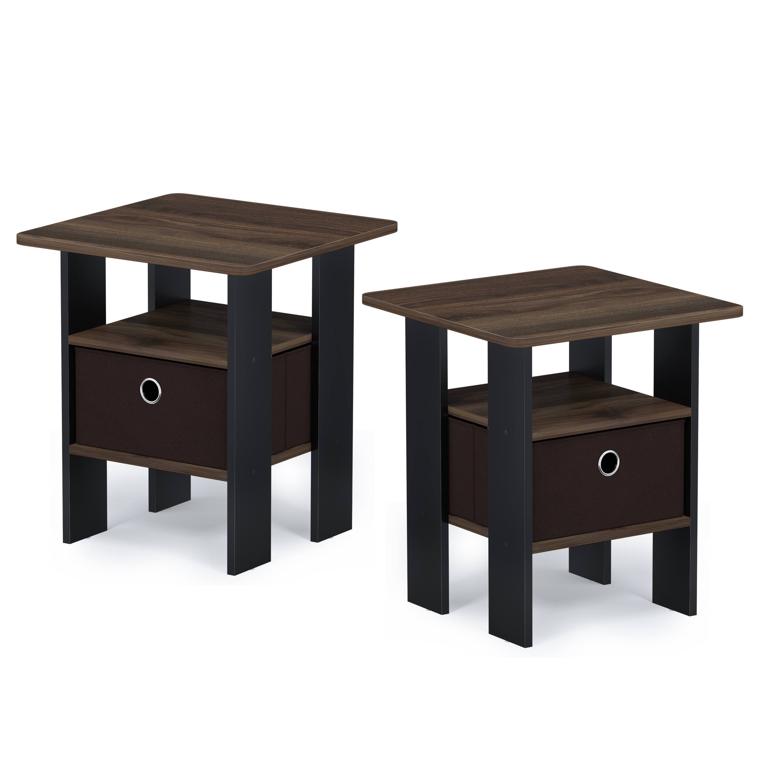Front. Furinno - Andrey End Table Nightstand with Bin Drawer, Set of 2 - Walnut/Dark Brown.