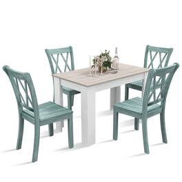 Costway - 5 PCS Dining Set Modern Rectangle Table & 4 Rubber Wood Chairs Kitchen Breakfast - White,Light Gray,Mint Green