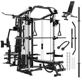 Mikolo - Smith Machine Power Cage, Multi-Function Home Gym System with Cable Crossover, 121LB Weight Stack - Black