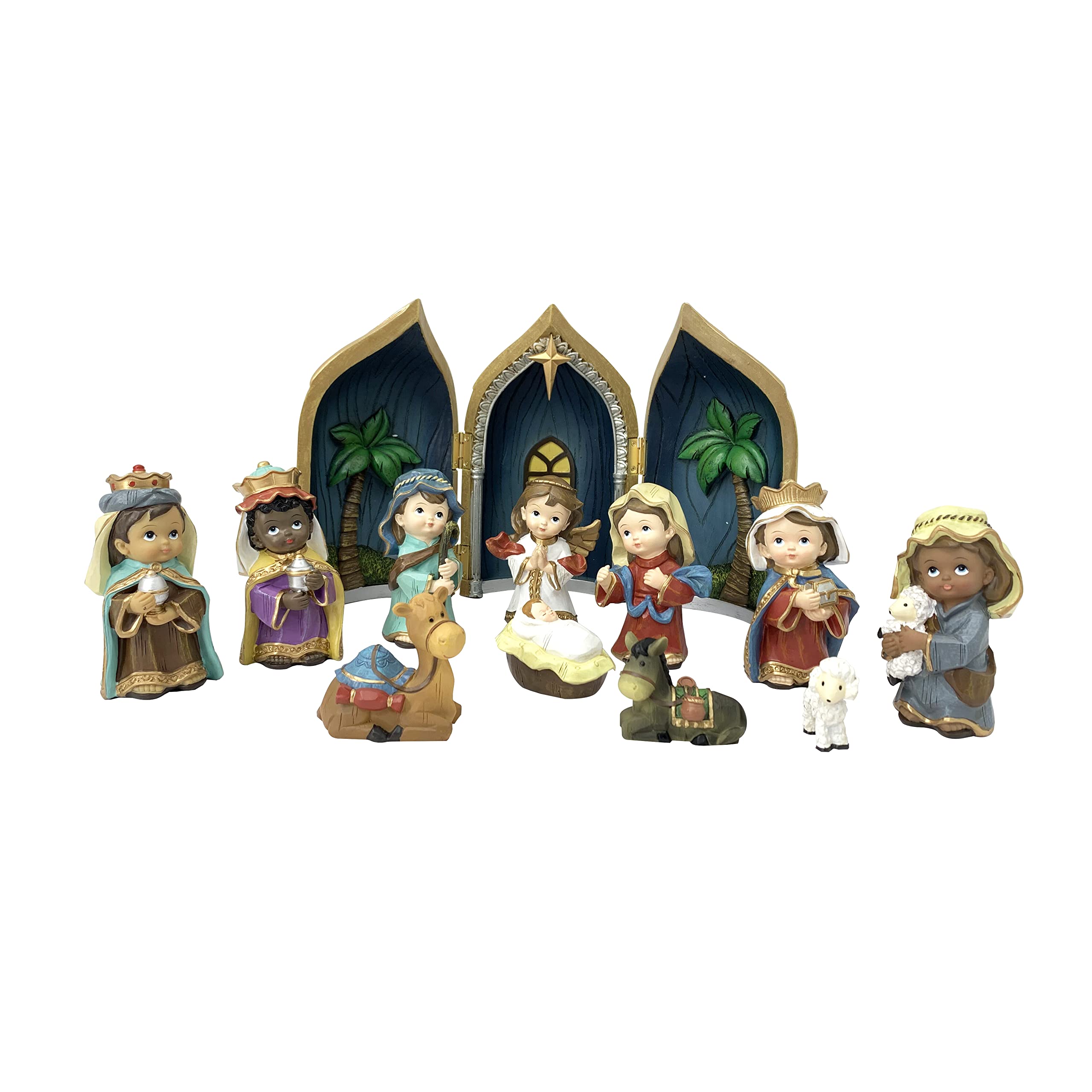 Alt View 5. Refined Abode Design - Nativity Scene 12-piece Handcrafted Figurine Set Christmas Families Hand-painted Holiday Decor Display - MULTI.