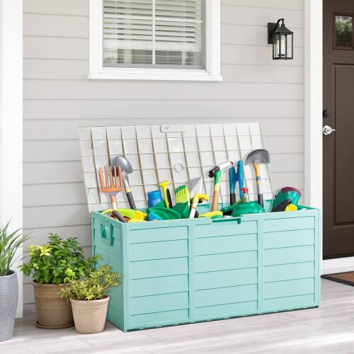 Alt View 8. Winado - 75 Gallon Storage Deck Box Rattan Garden Cushion Organizer Patio Deck Cabinet for Indoor Outdoor - Light Green.