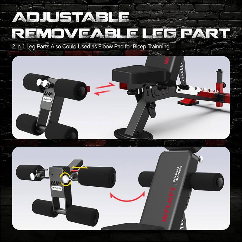 ADJUSTABLE REMOVEABLE LEG PART  
2 in 1 Leg Parts Also Could Used as Elbow Pad for Bicep Training  
WFLGFT PHYSICAL TRAINING