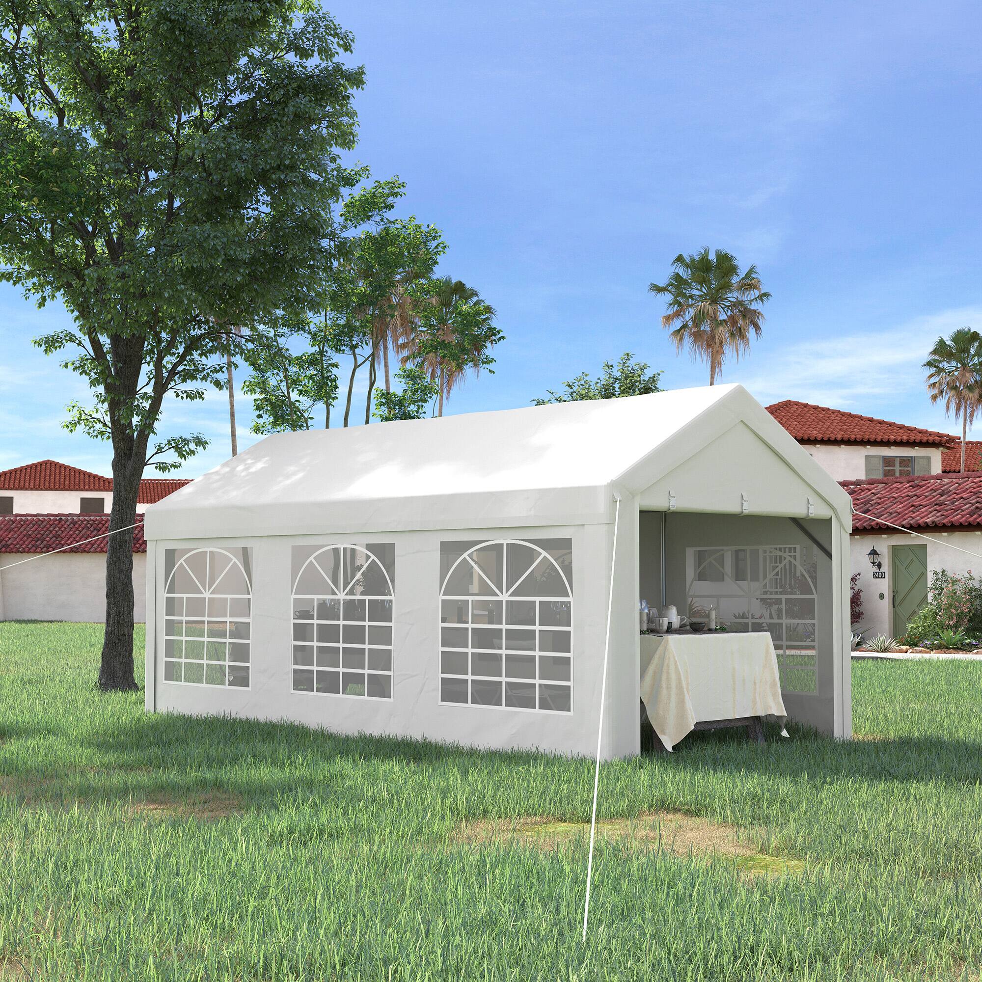 Alt View 1. Outsunny - 19.7' x 9.7' Heavy Duty Party Tent & Carport with Removable Sidewalls and Double Doors, Large Canopy Tent - White.
