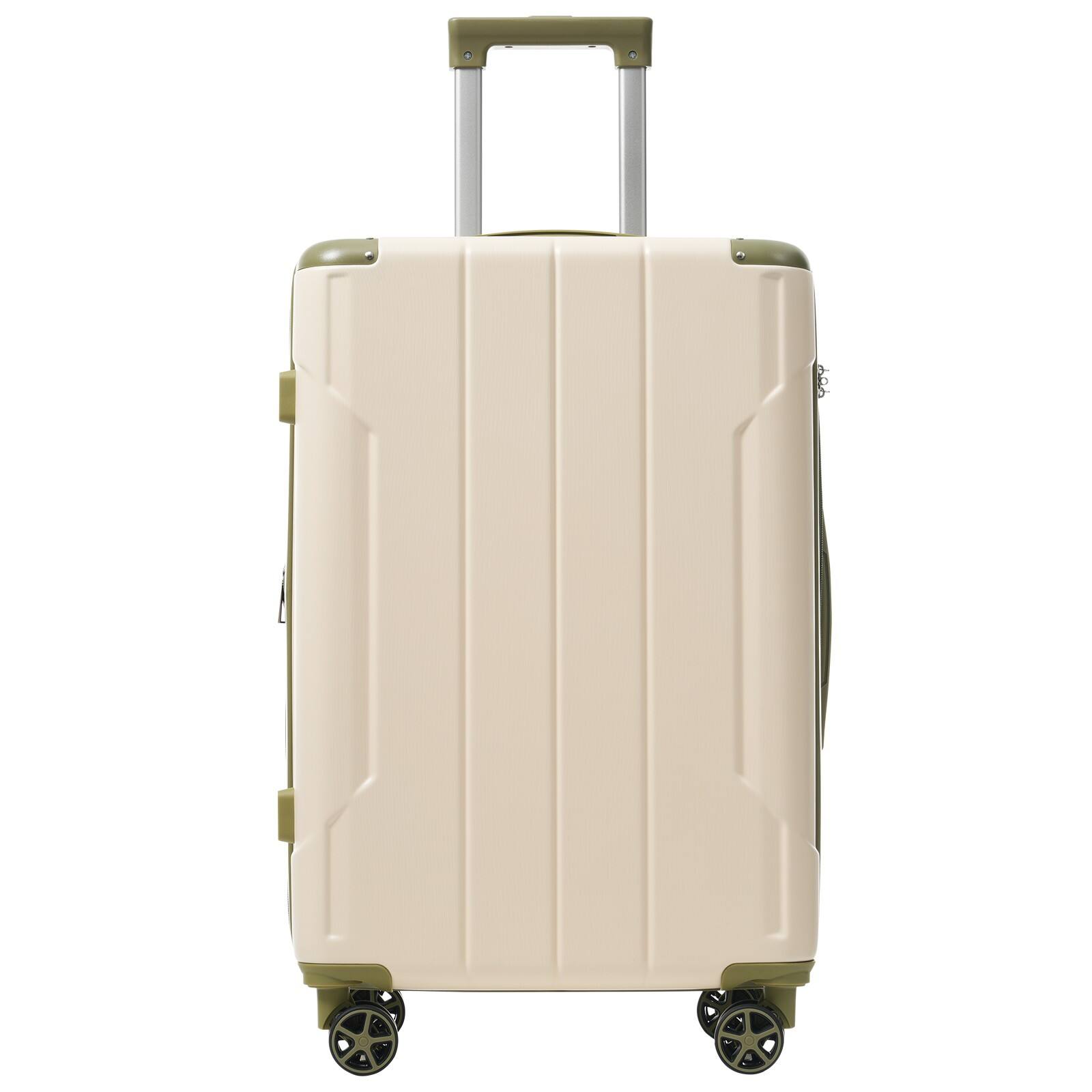 Angle. APRILSOUL - Hardshell Luggage Lightweight Durable ABS Suitcases with Double Wheels Expandable 24Inch Checked Luggage White and Green - White and Green.