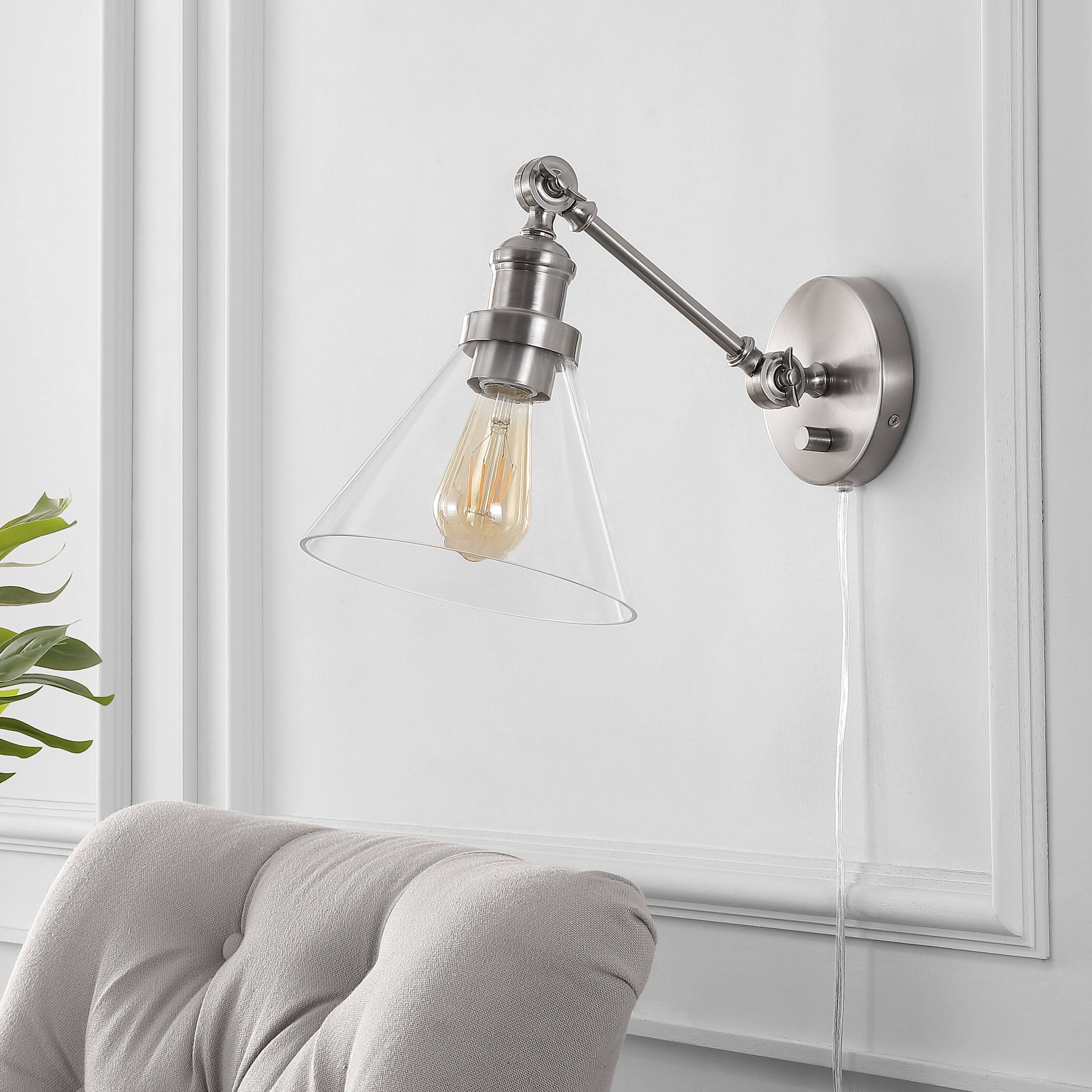 Alt View 7. Jonathan Y - Cowie 8" Iron/Glass Adjustable LED Wall Sconce, Nickel - Nickel.