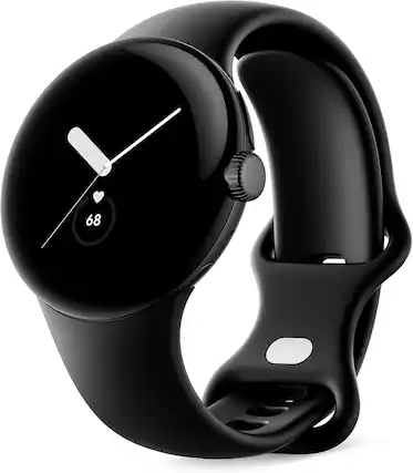 Front. Google - Pixel Watch (2022) 41mm (GPS Only, No Cellular) Stainless Steel - Matte Black.
