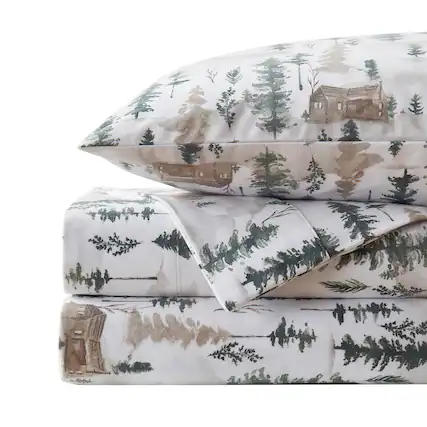 Front. Sweet Home Collection - Winter Cabin Printed Extra Deep Pocket Flannel Sheet Set - King - Winter Cabin.