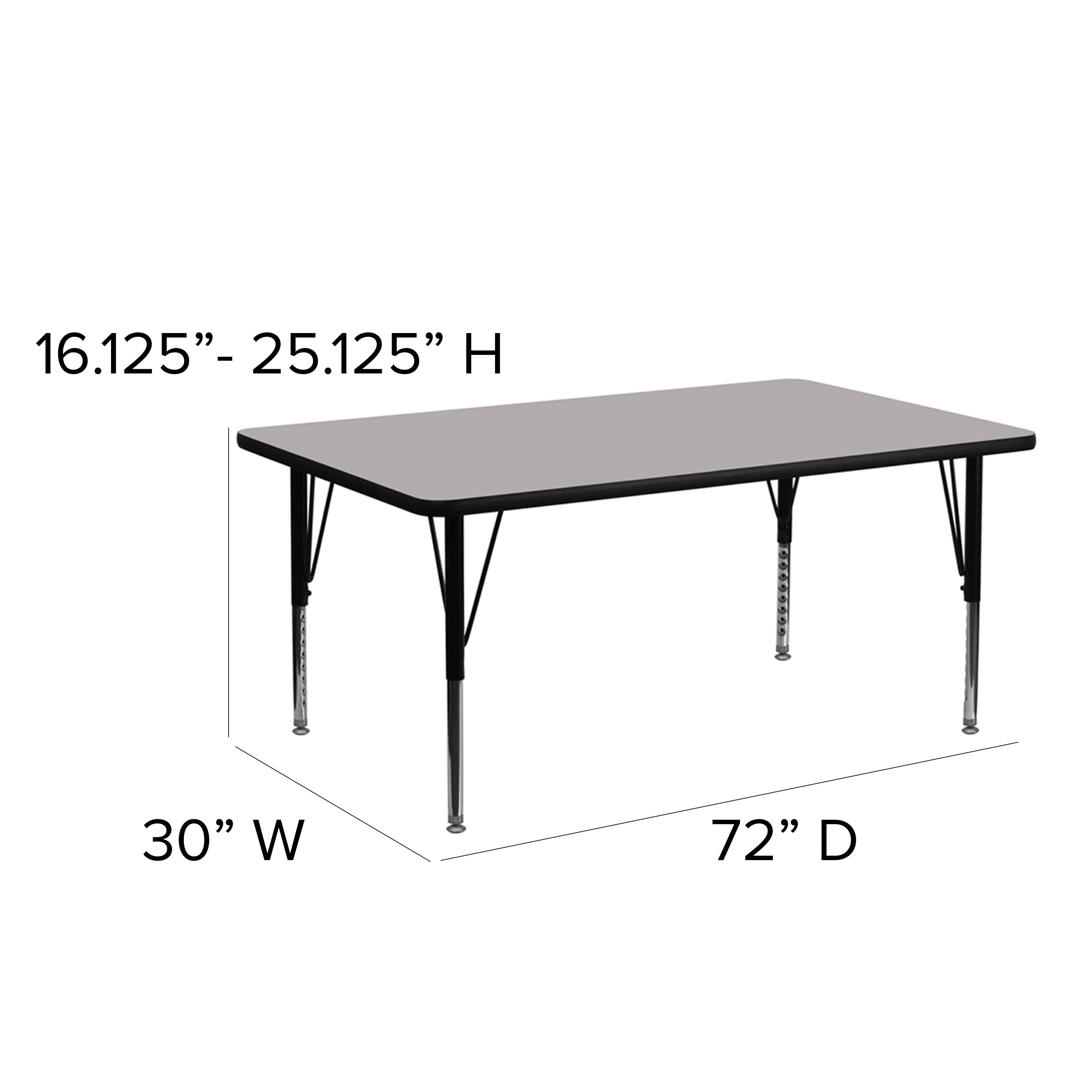 16.125" - 25.125" H  
30" W  
72" D