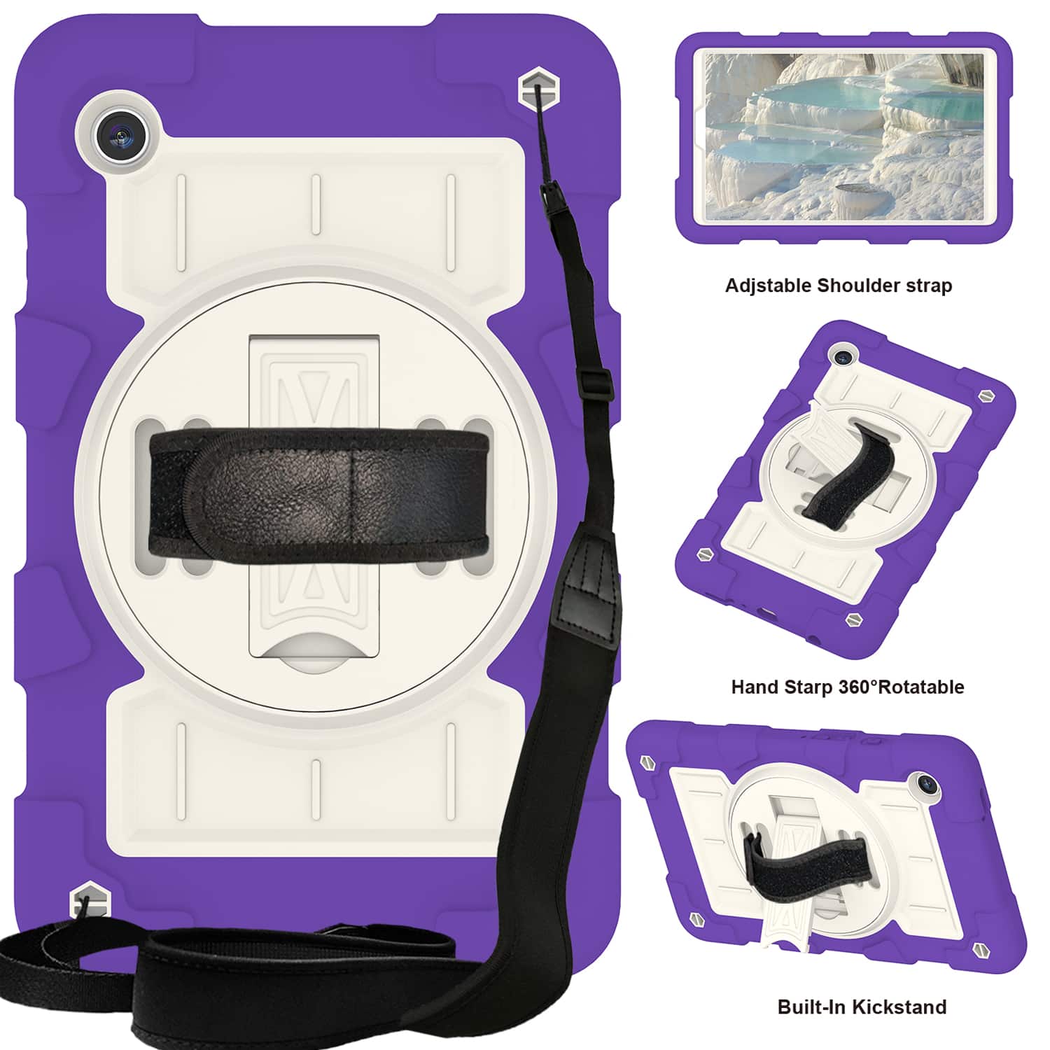 Dteck - Heavy Duty Rugged Case for Samsung Galaxy Tab A9 8.7-inch 2023,Shockproof Kickstand Cover with Shoulder Strap - A