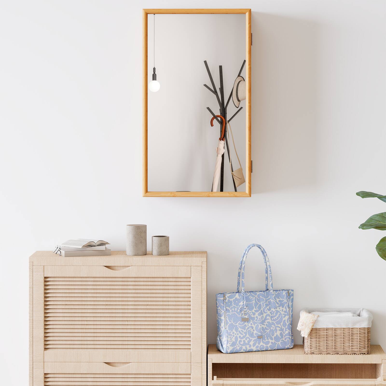 Alt View 3. Gymax - Gymax Small Medicine Cabinet 14'' x 24'' Bamboo Storage Organizer w/ Mirror Door - Natural.